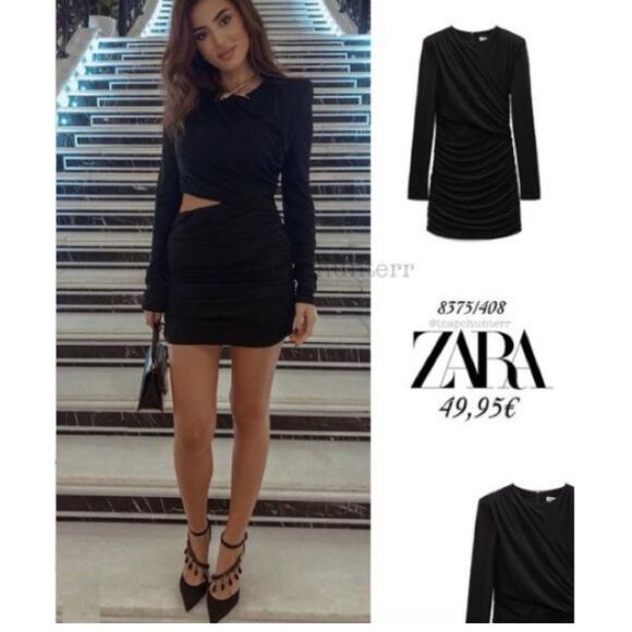BLOGGERS FAVE! Zara Black Draped Mini Dress Sz S EUC - Picture 1 of 12